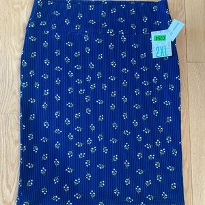 LuLaRoe 2XL Blue Floral & Stripes Cassie Skirt